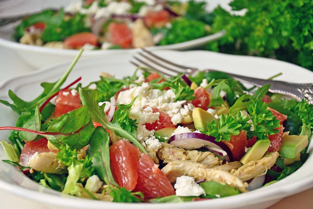 Roasted chicken, avocado & grapefruit salad